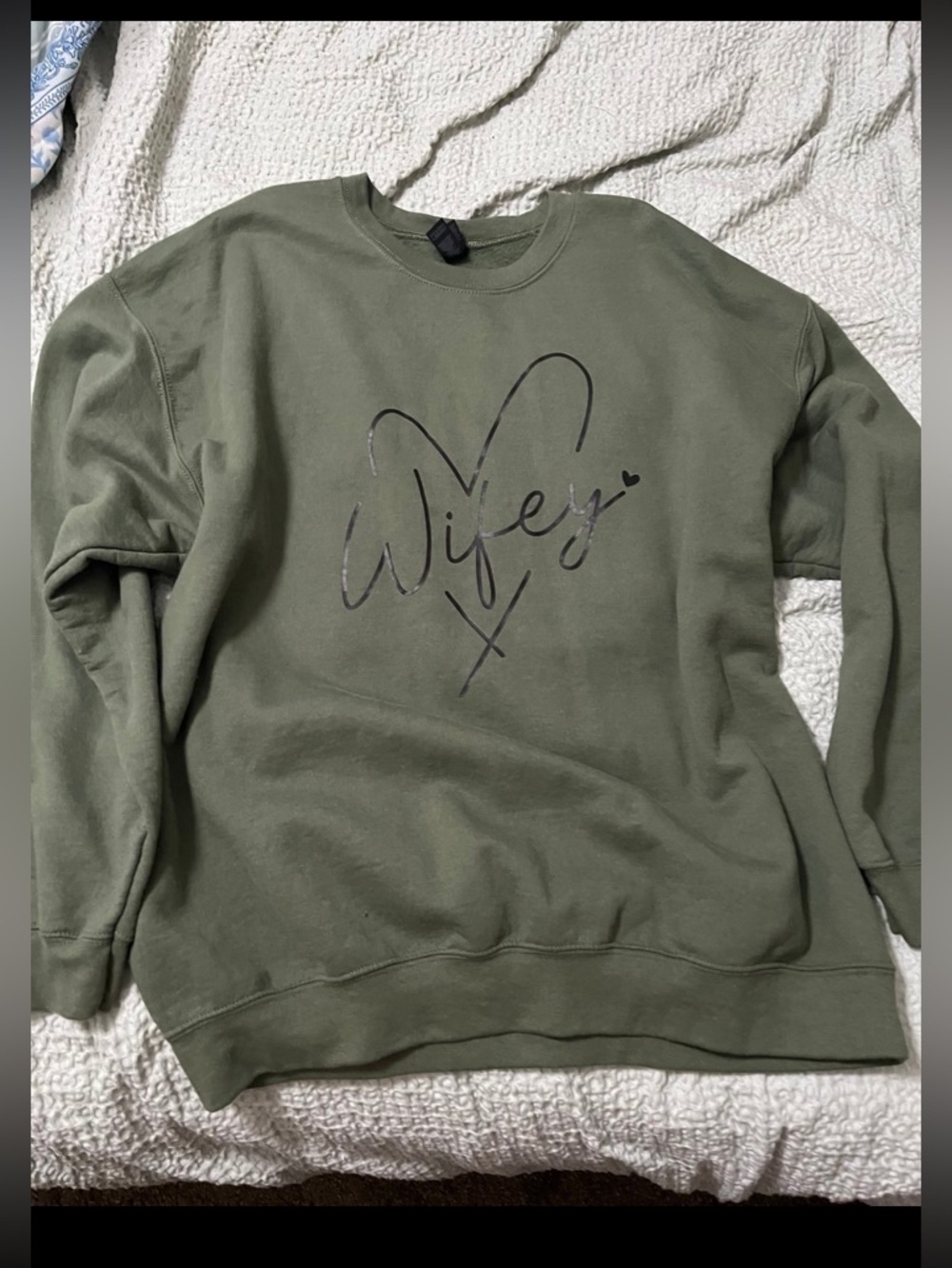 Wifey Graphic Crewneck Sweater - Olive Green